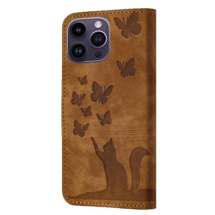 For iPhone 15 Pro Butterfly Cat Embossing Flip Leather Phone Case(Brown) - HoMEdemic™ 