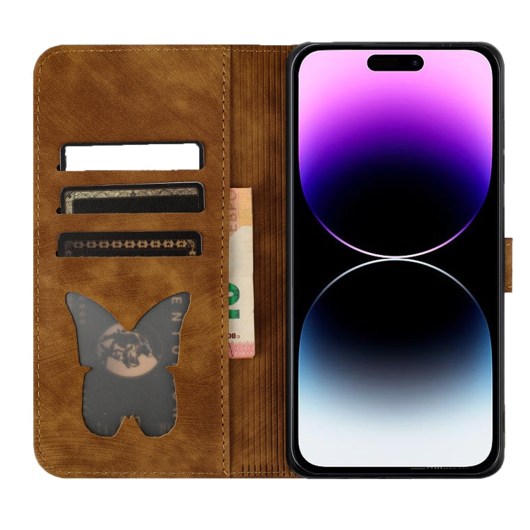 For iPhone 15 Pro Butterfly Cat Embossing Flip Leather Phone Case(Brown) - HoMEdemic™ 