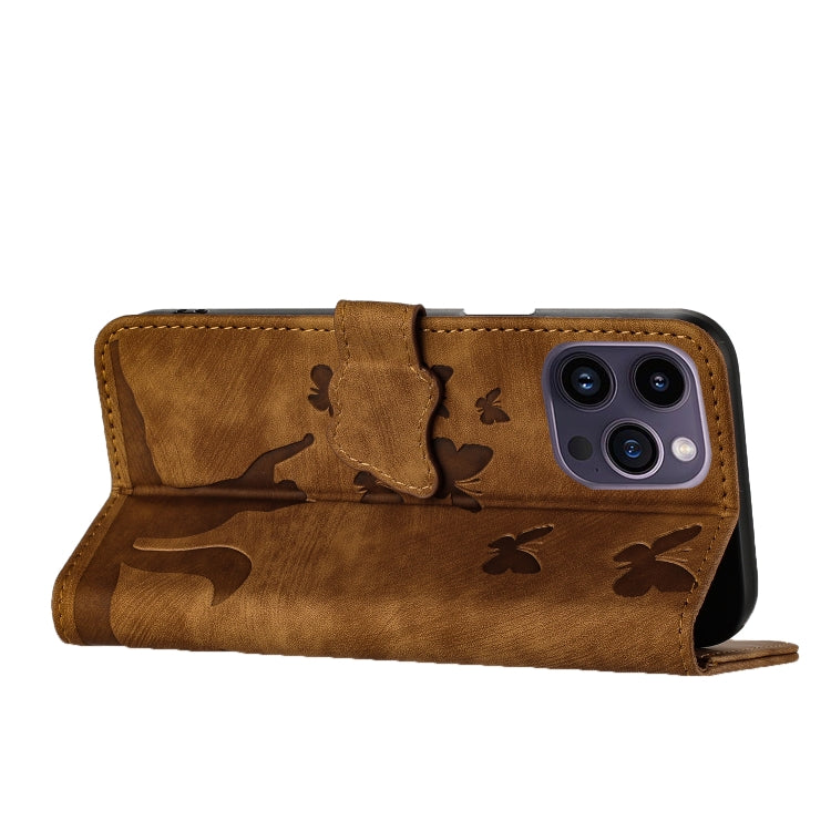 For iPhone 15 Pro Butterfly Cat Embossing Flip Leather Phone Case(Brown) - HoMEdemic™ 