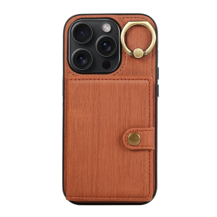 For iPhone 15 Pro Brushed Texture Wallet Ring Holder Phone Case(Brown) - HoMEdemic™ 