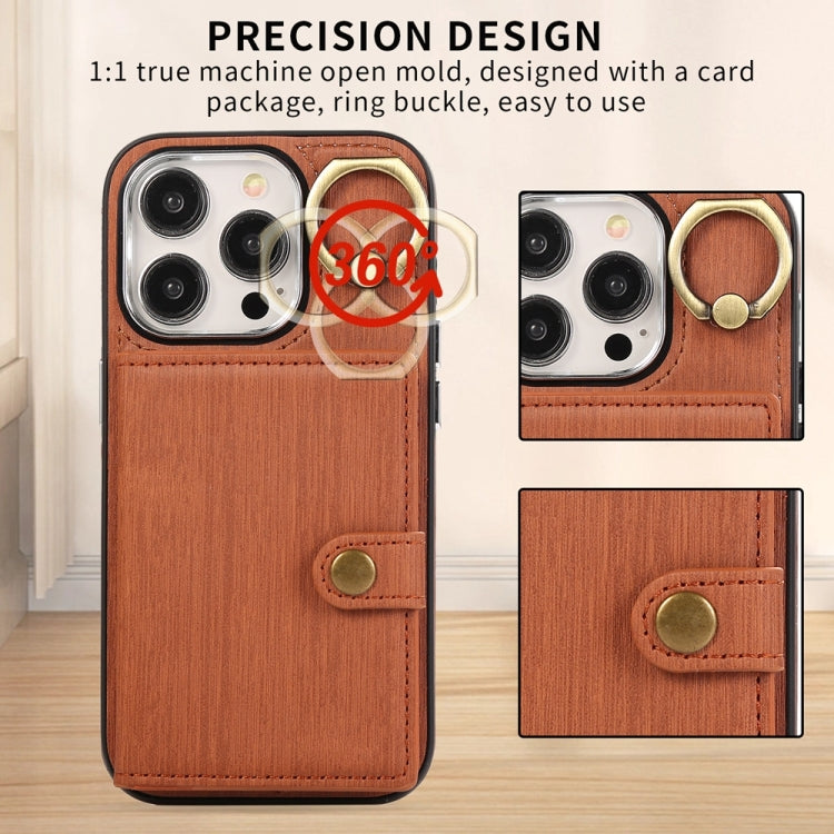 For iPhone 15 Pro Brushed Texture Wallet Ring Holder Phone Case(Brown) - HoMEdemic™ 