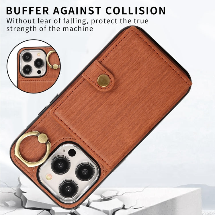 For iPhone 15 Pro Brushed Texture Wallet Ring Holder Phone Case(Brown) - HoMEdemic™ 