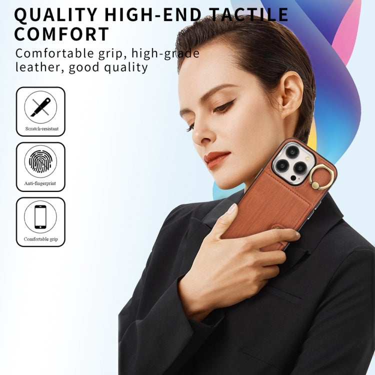 For iPhone 15 Pro Brushed Texture Wallet Ring Holder Phone Case(Brown) - HoMEdemic™ 