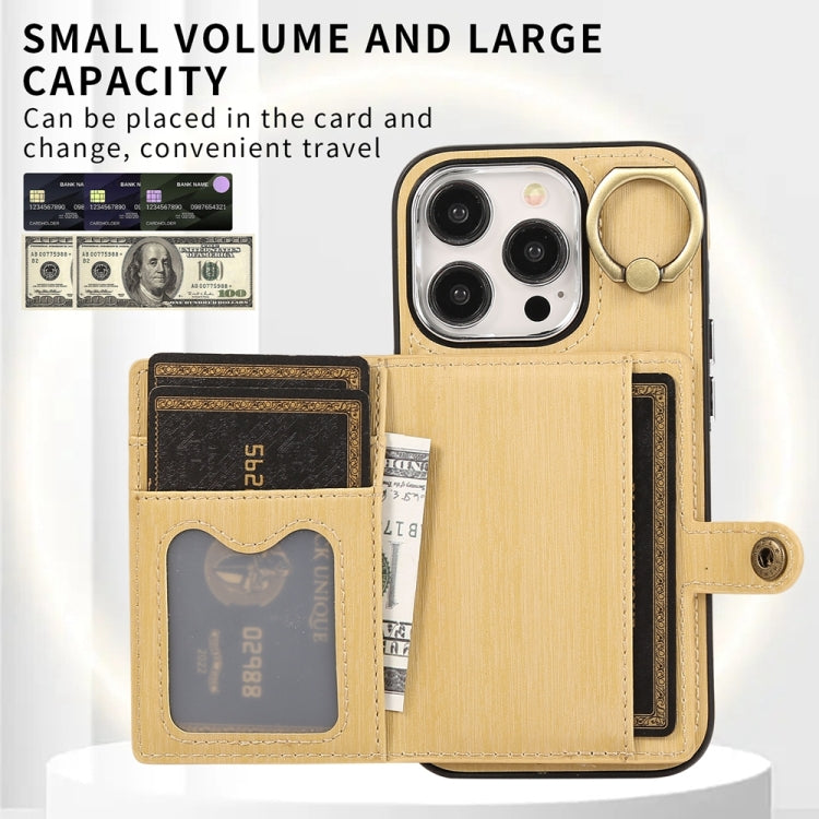 For iPhone 15 Pro Brushed Texture Wallet Ring Holder Phone Case(Yellow) - HoMEdemic™ 