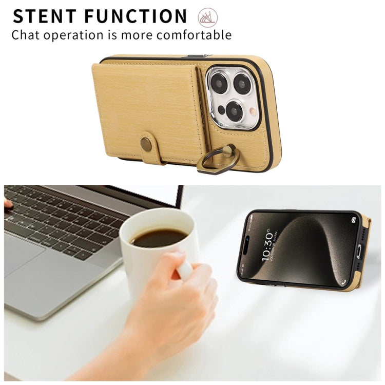 For iPhone 15 Pro Brushed Texture Wallet Ring Holder Phone Case(Yellow) - HoMEdemic™ 
