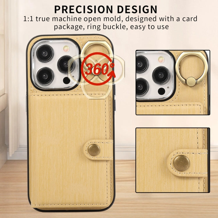 For iPhone 15 Pro Brushed Texture Wallet Ring Holder Phone Case(Yellow) - HoMEdemic™ 