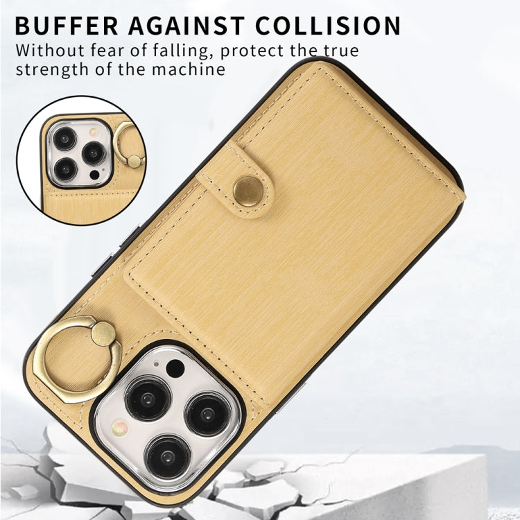For iPhone 15 Pro Brushed Texture Wallet Ring Holder Phone Case(Yellow) - HoMEdemic™ 