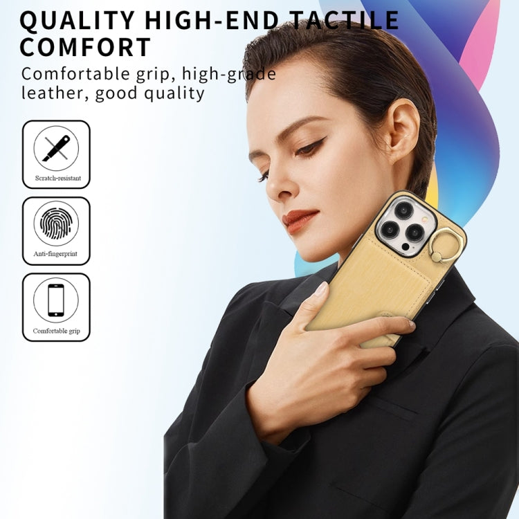 For iPhone 15 Pro Brushed Texture Wallet Ring Holder Phone Case(Yellow) - HoMEdemic™ 