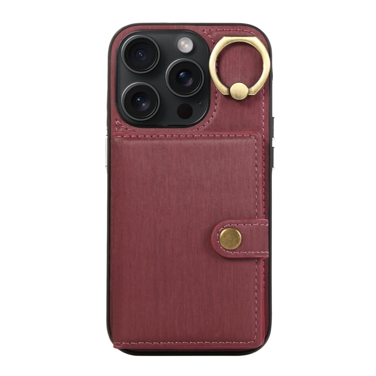 For iPhone 15 Pro Brushed Texture Wallet Ring Holder Phone Case(Wine Red) - HoMEdemic™ 