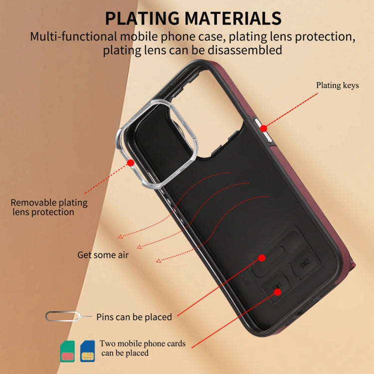 For iPhone 15 Pro Brushed Texture Wallet Ring Holder Phone Case(Wine Red) - HoMEdemic™ 