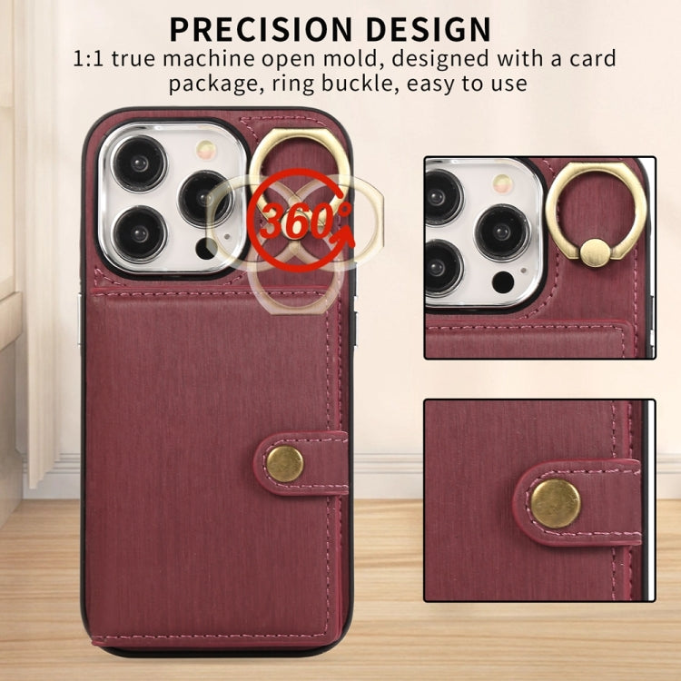 For iPhone 15 Pro Brushed Texture Wallet Ring Holder Phone Case(Wine Red) - HoMEdemic™ 