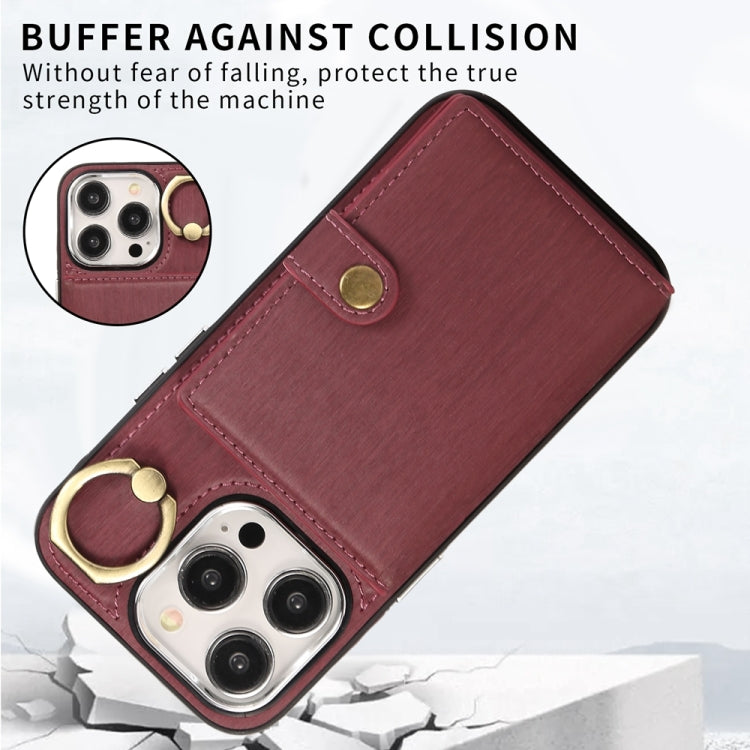 For iPhone 15 Pro Brushed Texture Wallet Ring Holder Phone Case(Wine Red) - HoMEdemic™ 