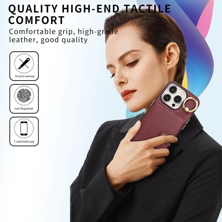For iPhone 15 Pro Brushed Texture Wallet Ring Holder Phone Case(Wine Red) - HoMEdemic™ 