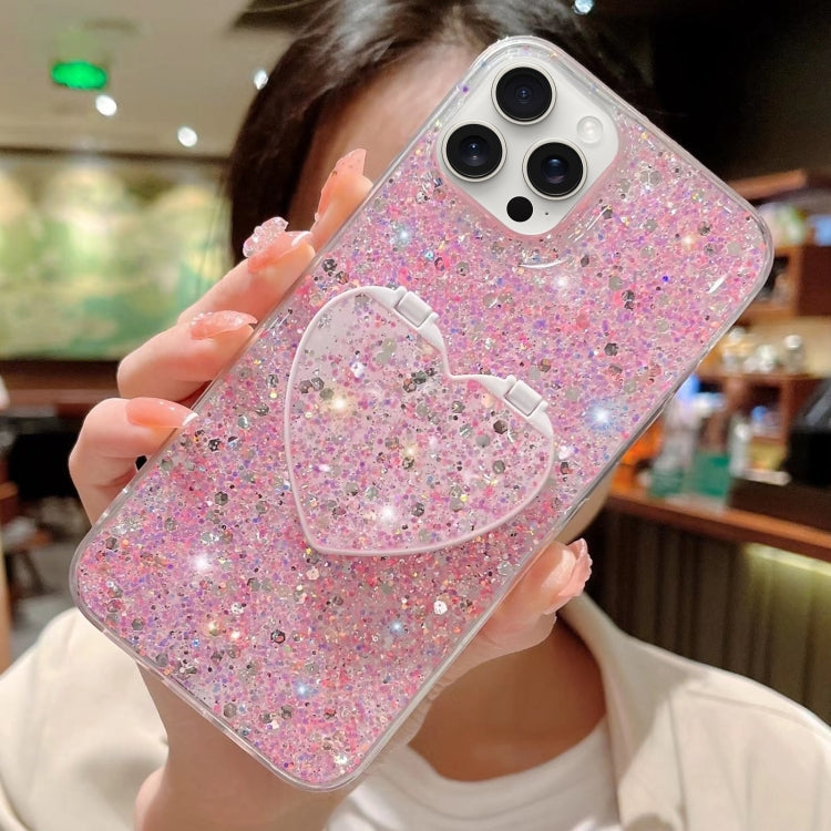 For iPhone 15 Pro Starry Sequin Mirror Stand Epoxy TPU Phone Case(Pink) - HoMEdemic™ 