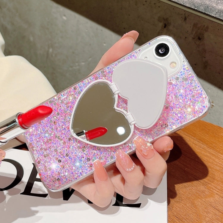 For iPhone 15 Pro Starry Sequin Mirror Stand Epoxy TPU Phone Case(Pink) - HoMEdemic™ 
