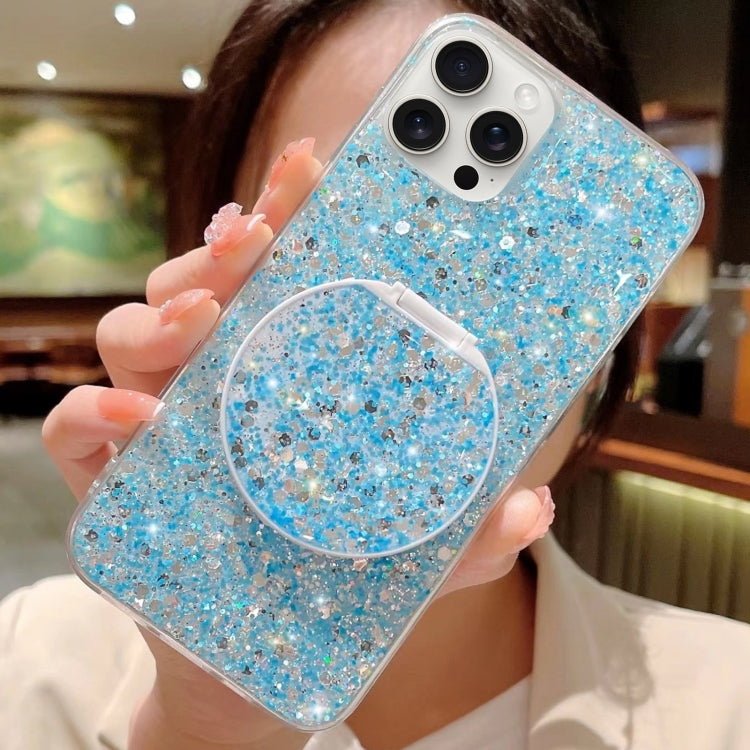 For iPhone 15 Pro Starry Sequin Round Mirror Stand Epoxy TPU Phone Case(Blue) - HoMEdemic™ 