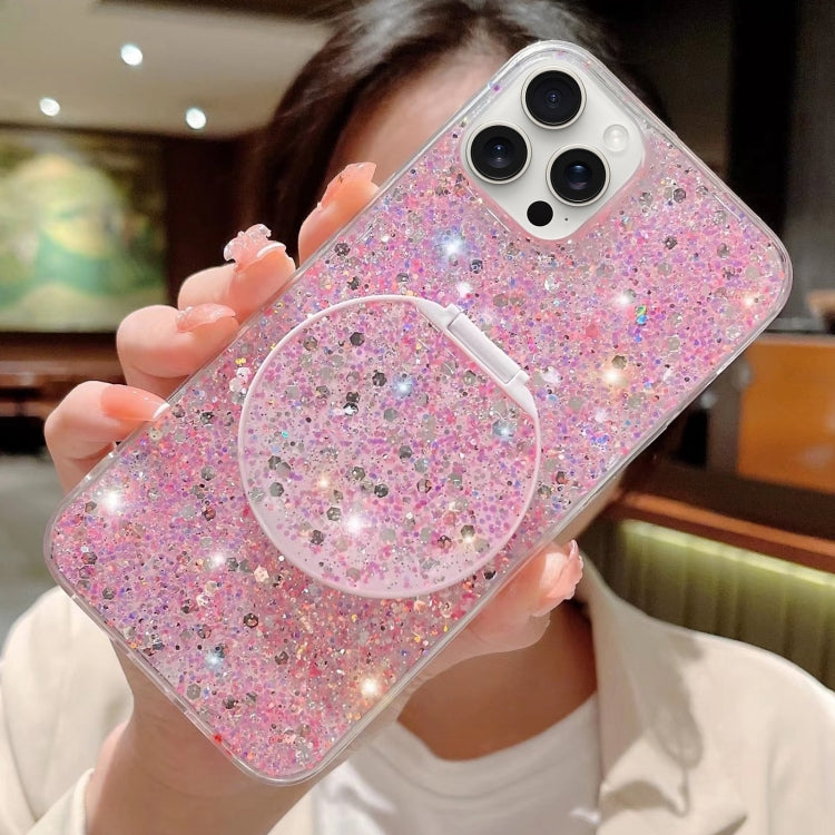 For iPhone 15 Pro Starry Sequin Round Mirror Stand Epoxy TPU Phone Case(Pink) - HoMEdemic™ 