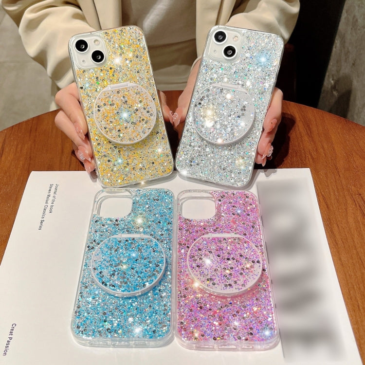 For iPhone 15 Pro Starry Sequin Round Mirror Stand Epoxy TPU Phone Case(Yellow) - HoMEdemic™ 