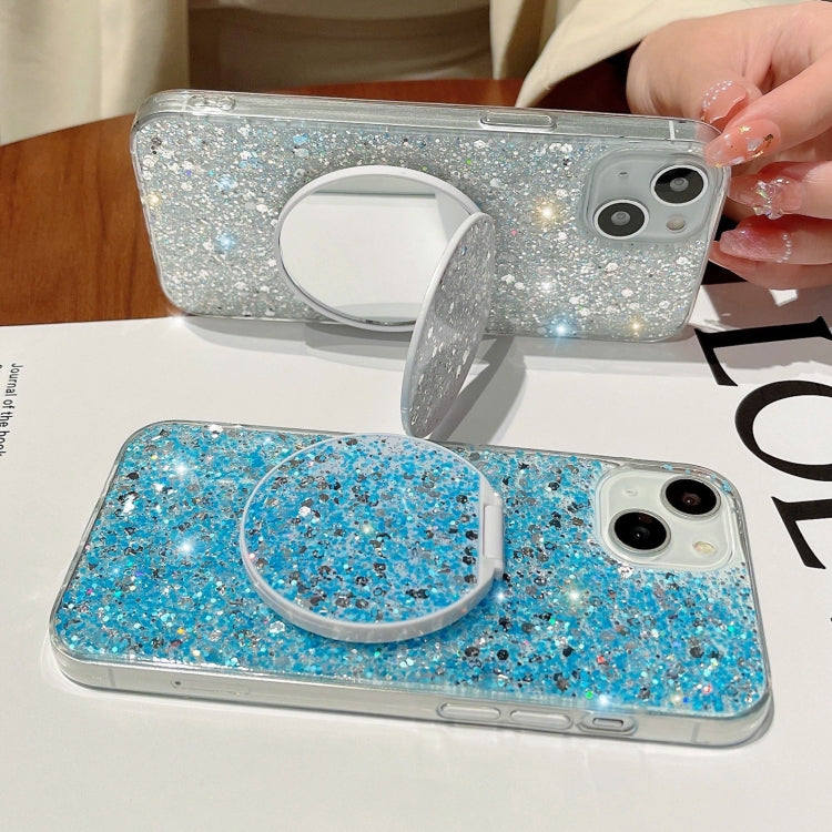 For iPhone 15 Pro Starry Sequin Round Mirror Stand Epoxy TPU Phone Case(Blue) - HoMEdemic™ 