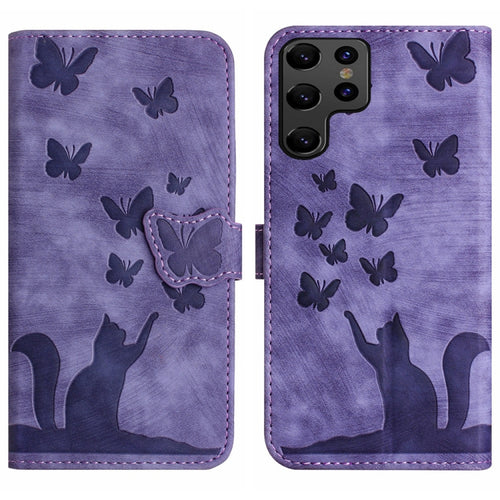 For Samsung Galaxy S24 Ultra 5G Butterfly Cat Embossing Flip Leather Phone Case(Purple) - HoMEdemic™ 