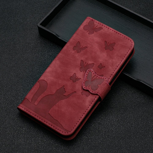 For Samsung Galaxy S24 Ultra 5G Butterfly Cat Embossing Flip Leather Phone Case(Red) - HoMEdemic™ 