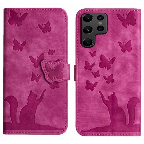 For Samsung Galaxy S24 Ultra 5G Butterfly Cat Embossing Flip Leather Phone Case(Pink) - HoMEdemic™ 