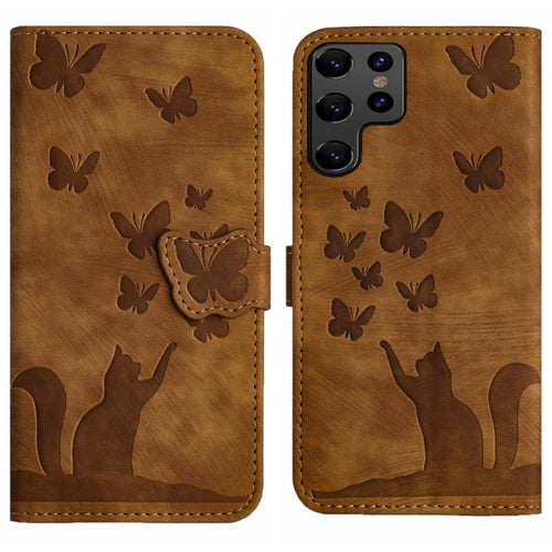 For Samsung Galaxy S24 Ultra 5G Butterfly Cat Embossing Flip Leather Phone Case(Brown) - HoMEdemic™ 