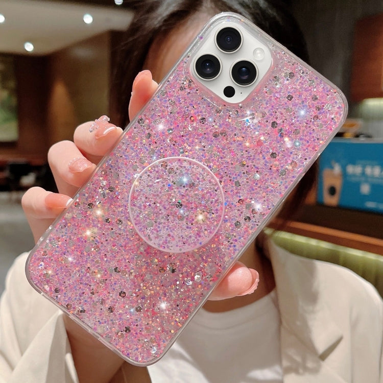For iPhone 15 Pro Starry Sequin Round Stand Epoxy TPU Phone Case(Pink) - HoMEdemic™ 