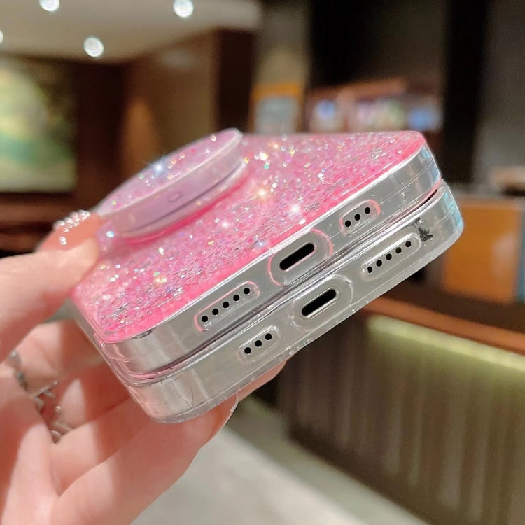 For iPhone 15 Pro Starry Sequin Round Stand Epoxy TPU Phone Case(Pink) - HoMEdemic™ 