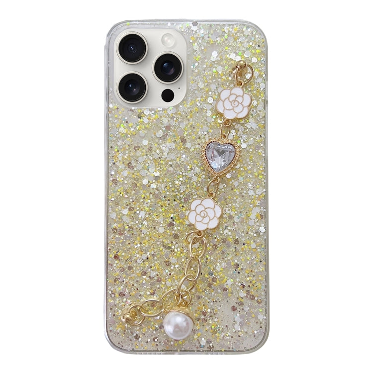 For iPhone 15 Pro Max Starry Sequin Love Gem Chain Epoxy TPU Phone Case(Yellow) - HoMEdemic™ 