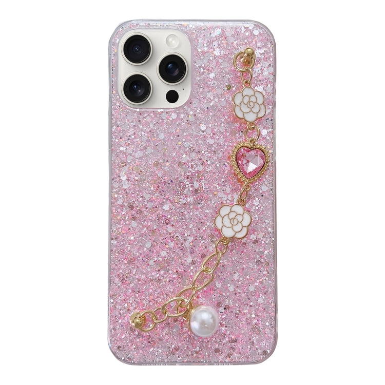 For iPhone 15 Pro Starry Sequin Love Gem Chain Epoxy TPU Phone Case(Pink) - HoMEdemic™ 