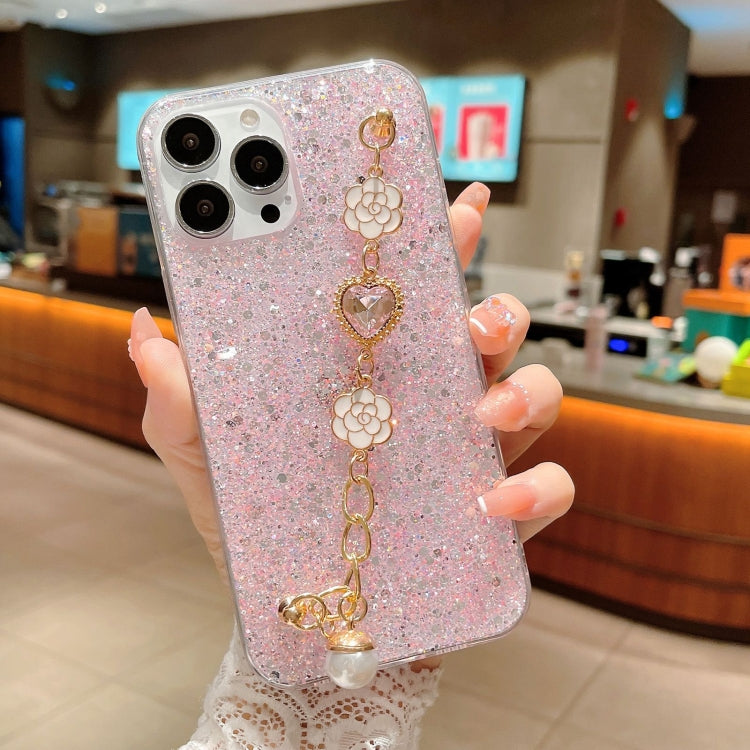 For iPhone 15 Pro Starry Sequin Love Gem Chain Epoxy TPU Phone Case(Pink) - HoMEdemic™ 