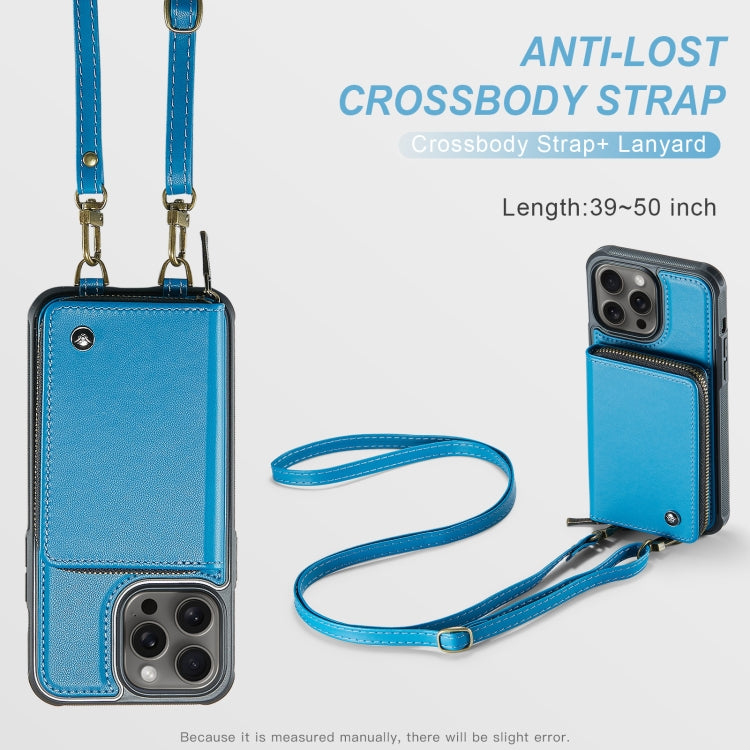 For iPhone 15 Pro Max JEEHOOD C22 Series Zipper Wallet Leather Phone Case with Dual Lanyard(Blue) - HoMEdemic™ 