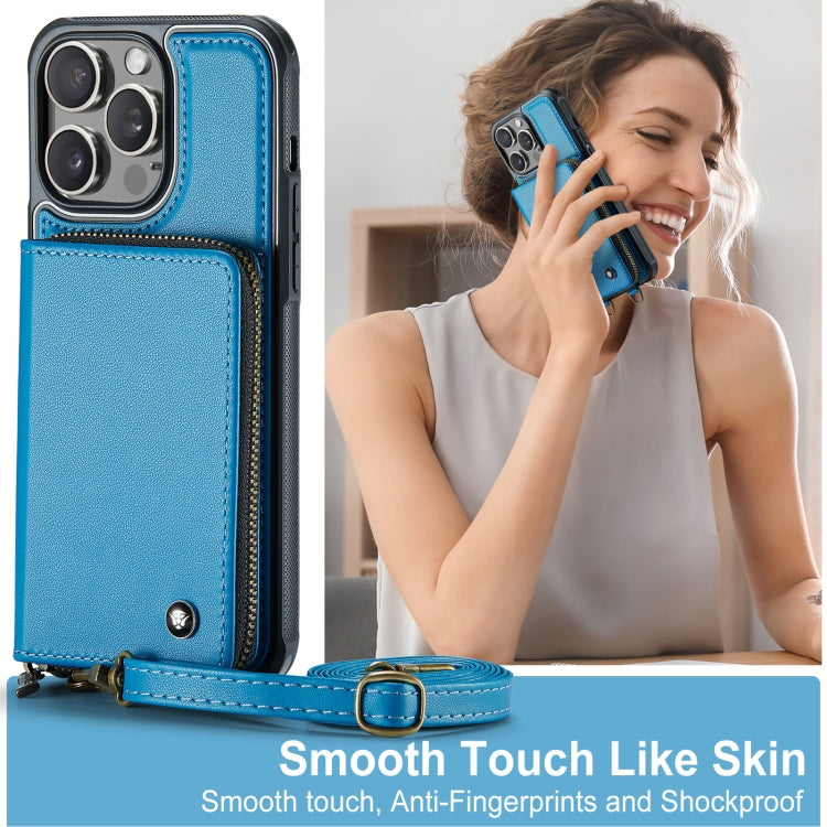 For iPhone 15 Pro Max JEEHOOD C22 Series Zipper Wallet Leather Phone Case with Dual Lanyard(Blue) - HoMEdemic™ 