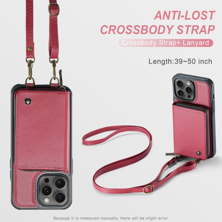 For iPhone 15 Pro Max JEEHOOD C22 Series Zipper Wallet Leather Phone Case with Dual Lanyard(Red) - HoMEdemic™ 