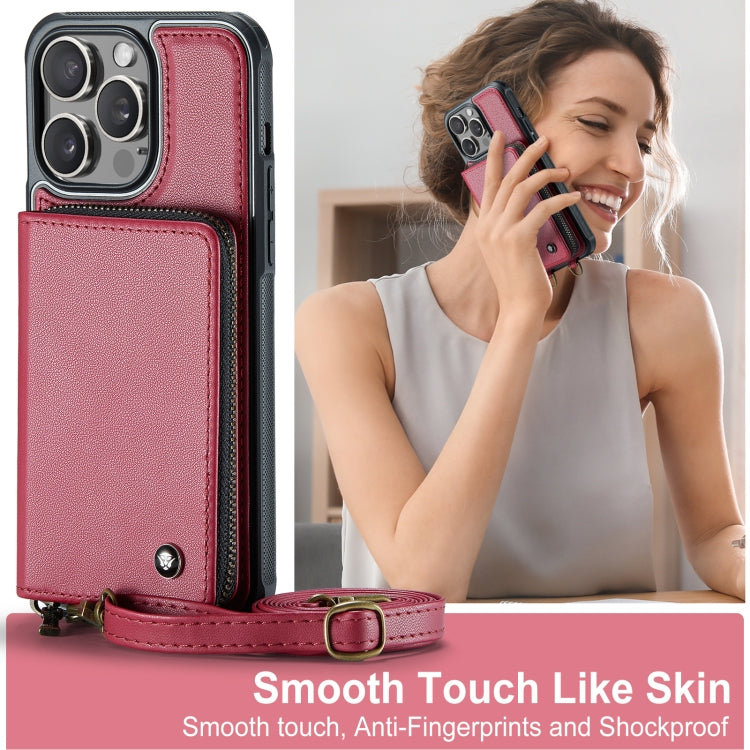 For iPhone 15 Pro Max JEEHOOD C22 Series Zipper Wallet Leather Phone Case with Dual Lanyard(Red) - HoMEdemic™ 