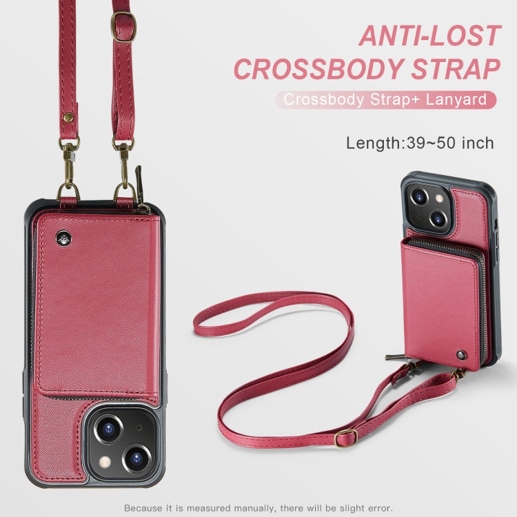 For iPhone 15 JEEHOOD C22 Series Zipper Wallet Leather Phone Case with Dual Lanyard(Red) - HoMEdemic™ 