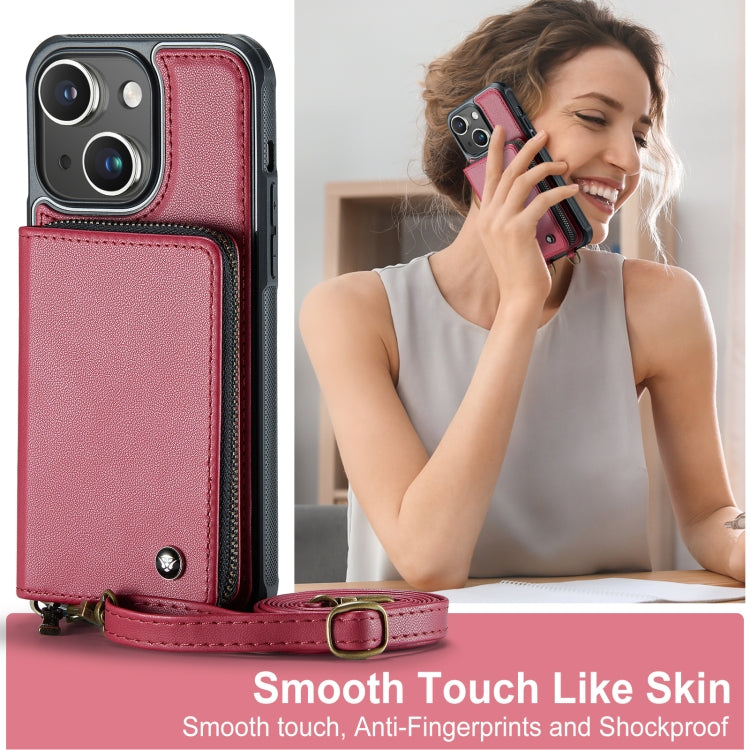 For iPhone 15 JEEHOOD C22 Series Zipper Wallet Leather Phone Case with Dual Lanyard(Red) - HoMEdemic™ 