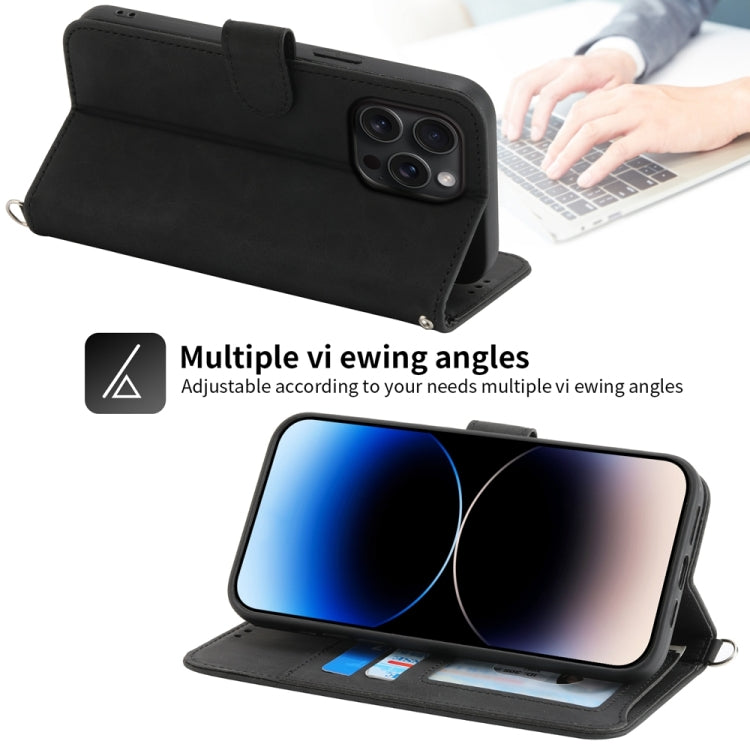 For iPhone 15 Pro Max Skin-feel Flowers Embossed Wallet Leather Phone Case(Black) - HoMEdemic™ 