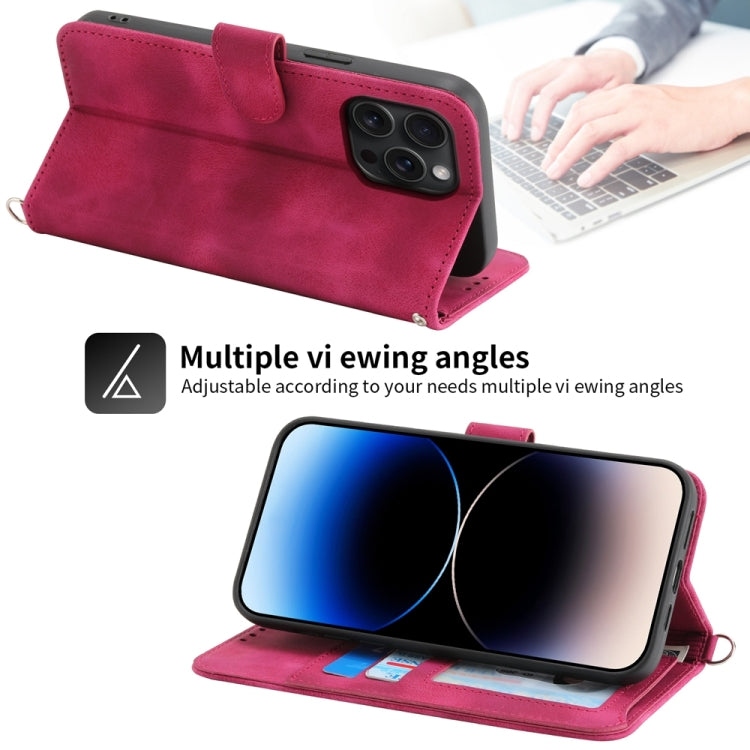 For iPhone 15 Pro Max Skin-feel Flowers Embossed Wallet Leather Phone Case(Wine Red) - HoMEdemic™ 