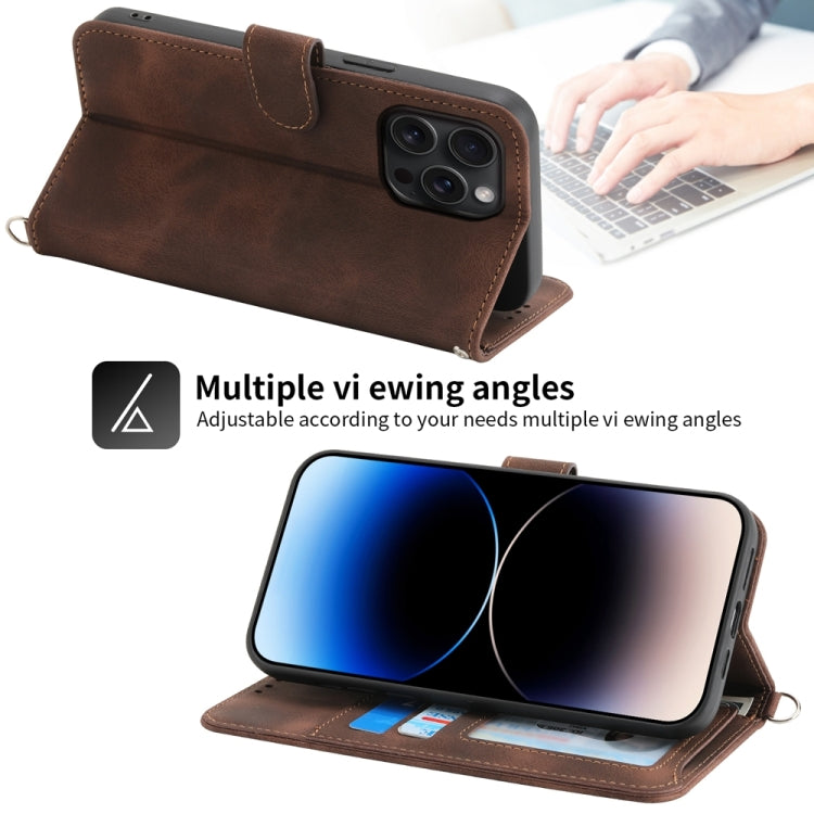 For iPhone 15 Pro Max Skin-feel Flowers Embossed Wallet Leather Phone Case(Brown) - HoMEdemic™ 