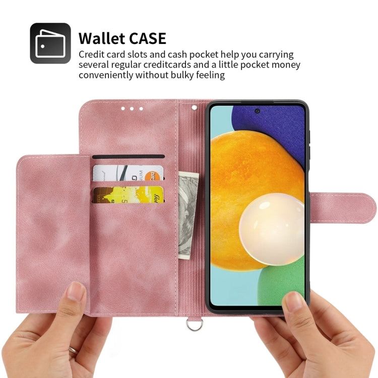 For iPhone 15 Pro Skin-feel Flowers Embossed Wallet Leather Phone Case(Pink) - HoMEdemic™ 