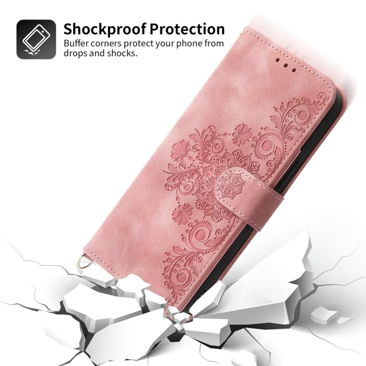 For iPhone 15 Pro Skin-feel Flowers Embossed Wallet Leather Phone Case(Pink) - HoMEdemic™ 