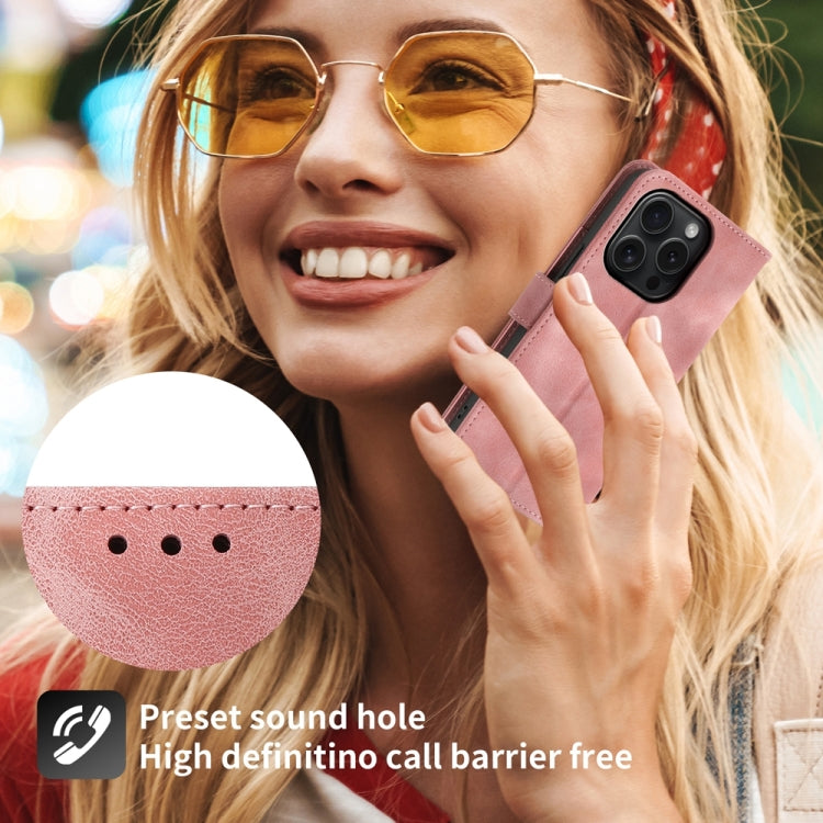 For iPhone 15 Pro Skin-feel Flowers Embossed Wallet Leather Phone Case(Pink) - HoMEdemic™ 