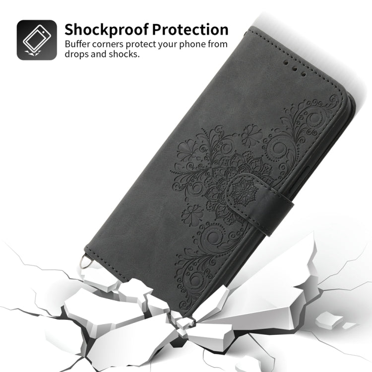 For iPhone 15 Pro Skin-feel Flowers Embossed Wallet Leather Phone Case(Black) - HoMEdemic™ 