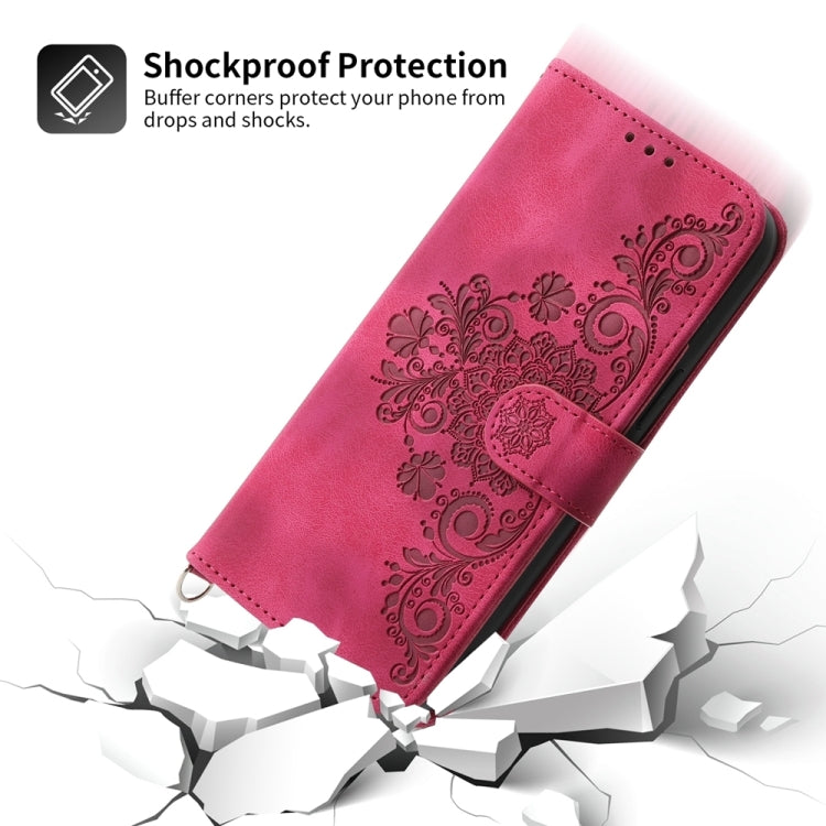 For iPhone 15 Pro Skin-feel Flowers Embossed Wallet Leather Phone Case(Wine Red) - HoMEdemic™ 
