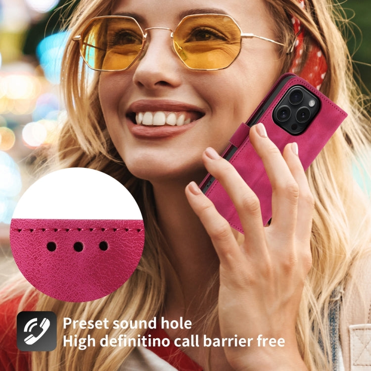 For iPhone 15 Pro Skin-feel Flowers Embossed Wallet Leather Phone Case(Wine Red) - HoMEdemic™ 