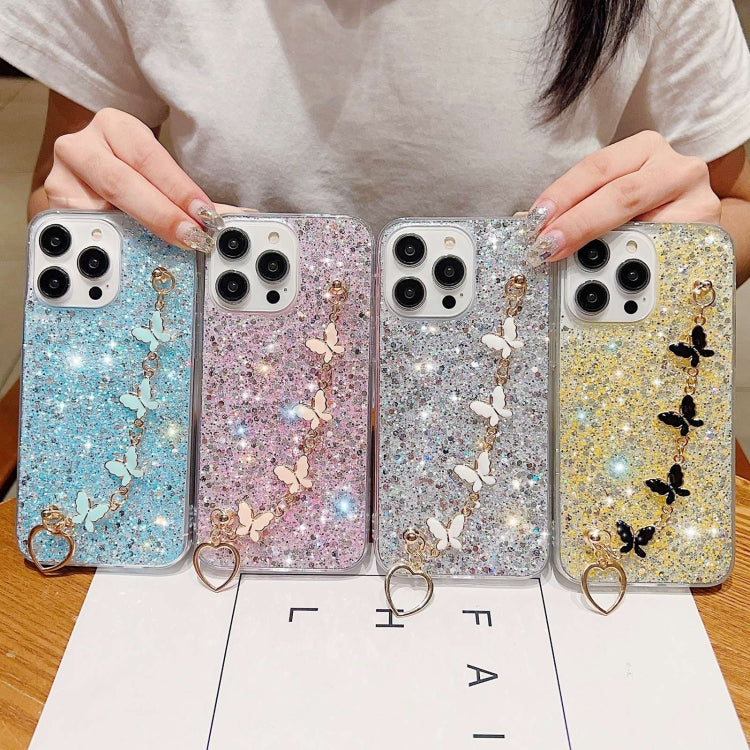For iPhone 15 Pro Starry Sequin Butterfly Chain Epoxy TPU Phone Case(Yellow) - HoMEdemic™ 