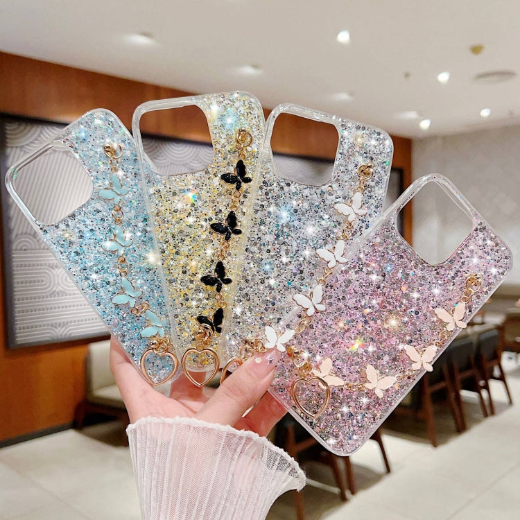 For iPhone 15 Pro Starry Sequin Butterfly Chain Epoxy TPU Phone Case(Pink) - HoMEdemic™ 