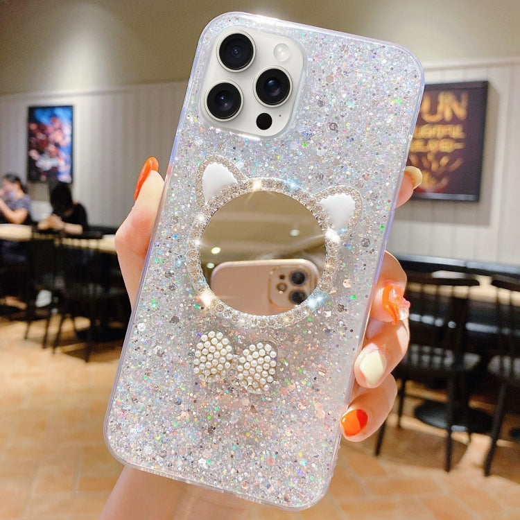 For iPhone 15 Pro Starry Sequin Diamond Cat Ears Mirror Epoxy TPU Phone Case(Silver) - HoMEdemic™ 